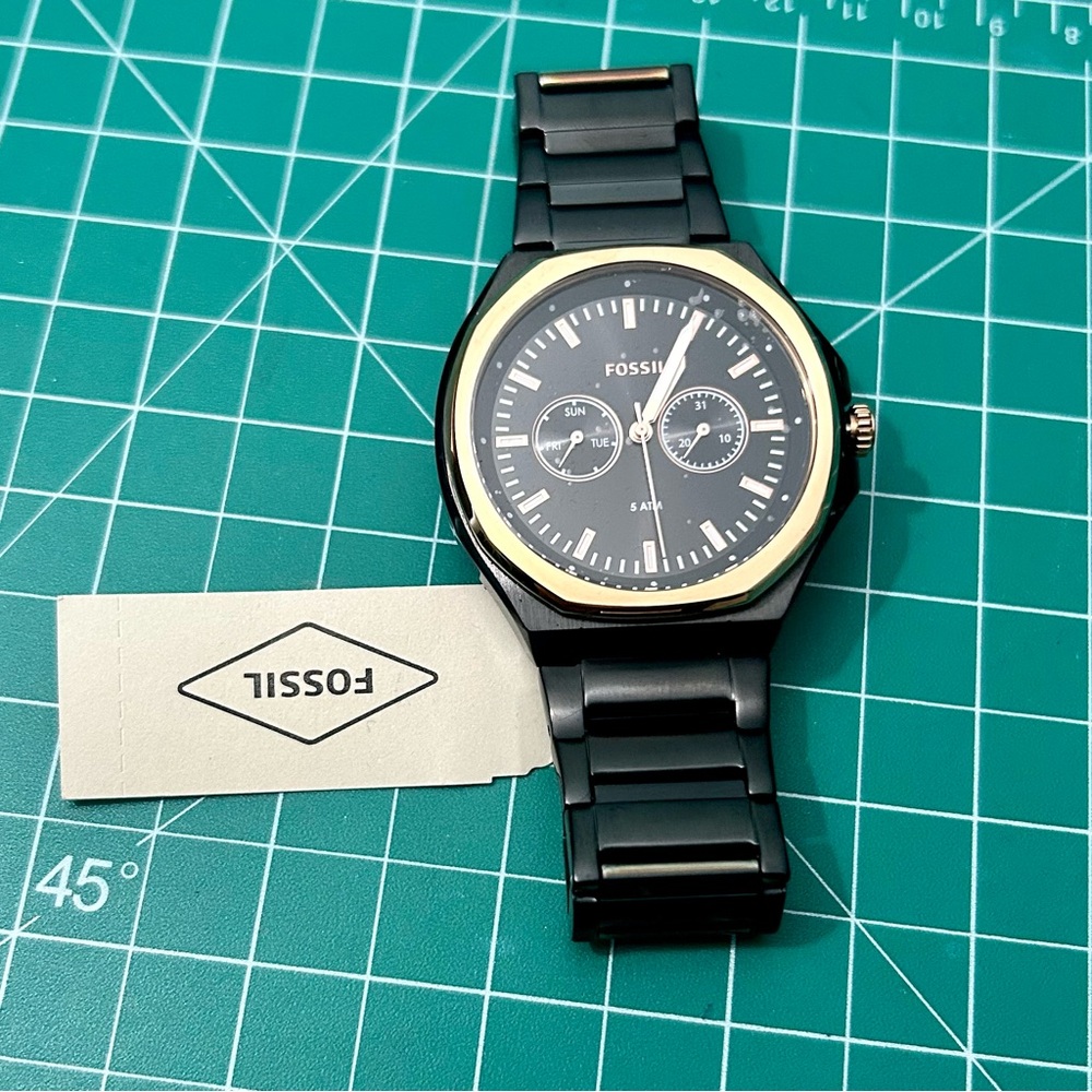 Fossil Black and Rosegold Men's Chronograph Watch